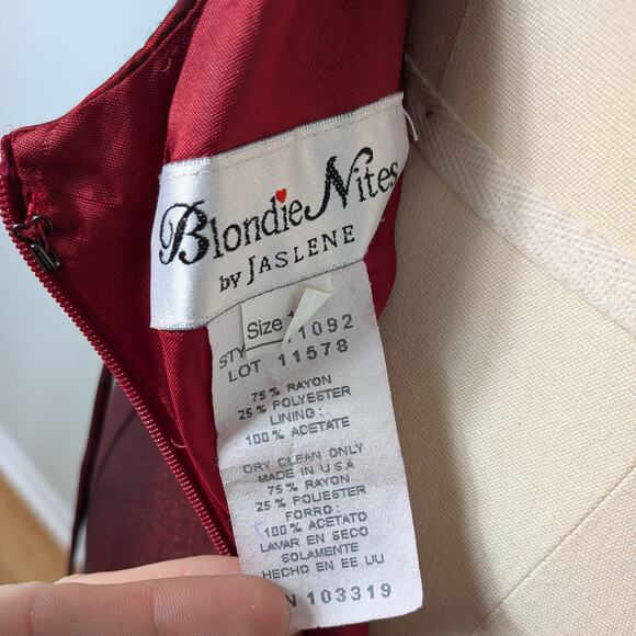 Vintage Prom Dress Maxi Gown 8 Red 90s Y2K Corset Nites Goth Satin Glam Grunge - Picture 11 of 12